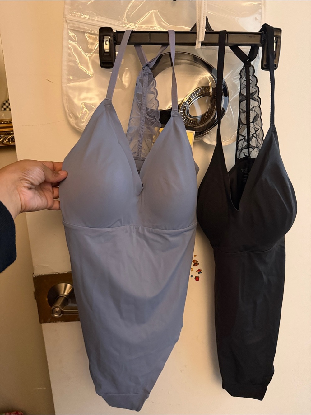 Lace Back Slip Bodysuit - Light Blue and Black
